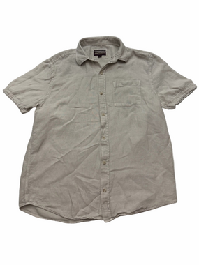 Johnston & Murphy Linen Blend Men Medium Short-Sleeve Button-Up Shirt Beige
